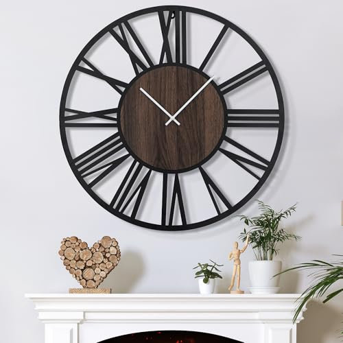 Mee 2ou Extra Große Wanduhr Tickgeräusche, 80CM/32 Zoll Lautlos, Geräuschlose, Batteriebetrieben, Modern, Übergroße, Retro Vintage Übergröße Wanduhr für Wohnzimmer, Schlafzimmer Und Küche