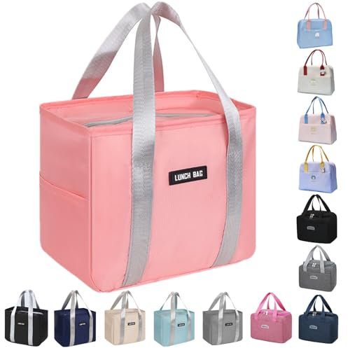 WUWYOUWL Lonchera con aislamiento de cartón, reutilizable, impermeable, plegable, para mujeres, hombres, niños y estudiantes, viajes, picnic, escuela (rosa-1)