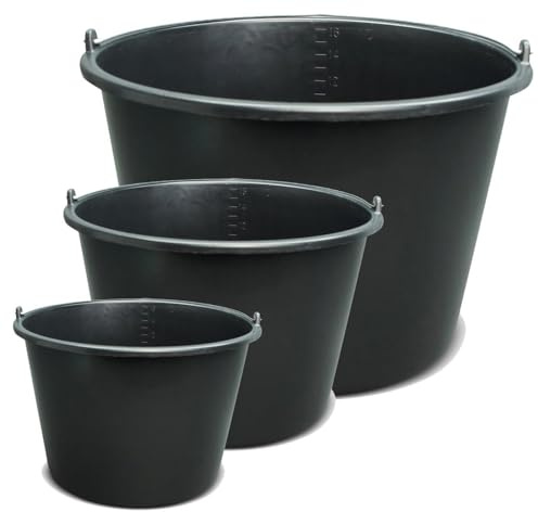 BRESKO Baueimer 5-20 L Eimer Mörteleimer Kübel Wassereimer Putzeimer Schwarz Mörtelwanne Maurereimer Maurerwanne Baukübel Mörteileimer Zementkübel Garteneimer (2 Stück, 10 Liter)