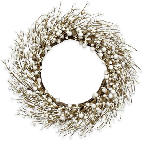 Yawwind 50,8 cm weißer Winterkranz Winterkränze für Haustür weißer Beerenkranz für Bauernhaus drinnen draußen Küche Wand Veranda Weihnachten Winter