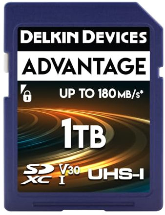 Delkin Devices 1TB Advantage SDXC Memory Card UHS-I - Up to 160MB/s Write, 180MB/s Read, Memory Cards for Cameras with C10, U3, V30, 4K UHD, Full Size SD Card