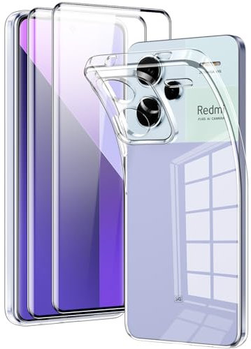 Votvloay Clear Funda para Xiaomi Redmi Note 13 Pro Plus 5G / Note 13 Pro+ 5G (No para Note 13 Pro 5G) 6,67 con 2X Cristal Templado, Transparente Carcasa Antigolpes Case Cover, TPU Silicona Caso