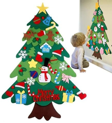 Weihnachtsbaum aus Filz | Weihnachtsbaum zum Basteln mit LED-Lichterkette, 3 Meter, Weihnachtsbaum aus Filz für Kleinkinder mit 21 abnehmbaren Ornamenten für die