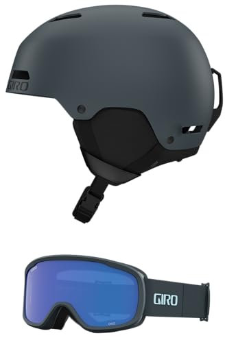 Giro Ledge Combo PackSki Helm, Snowboardhelm mit passender Brille, matt, Dark Shark/Cruz Shark Cobalt, M (55,5–59 cm)