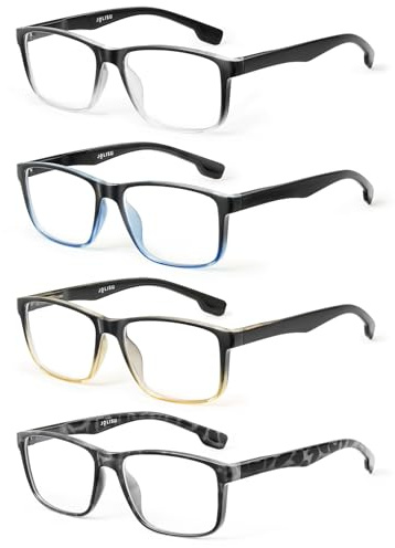 JOLISU 4 Pack Lunettes de Lecture Hommes Bloquant la Lumière Bleue avec Charnière à Ressort, Anti Eyestrain/UV Grandes Loupes de Lecture Carrées pour Ordinateur