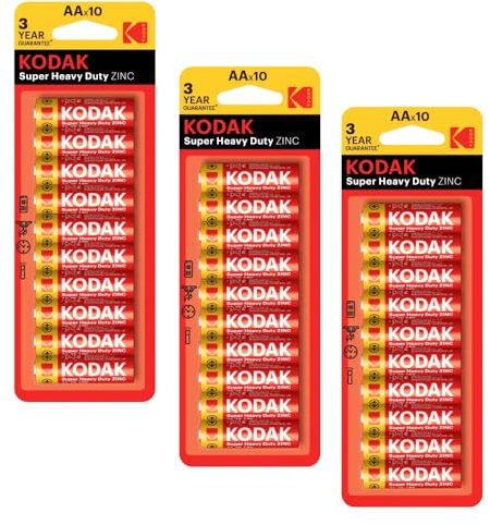 AA Batteries, KODA'K AA Batteries 30 Pack - Heavy Duty Zinc disposable batteries Double A 1.5v For Low drain devices | toys | fairy lights | household remotes applications | Flashlights | Clocks |