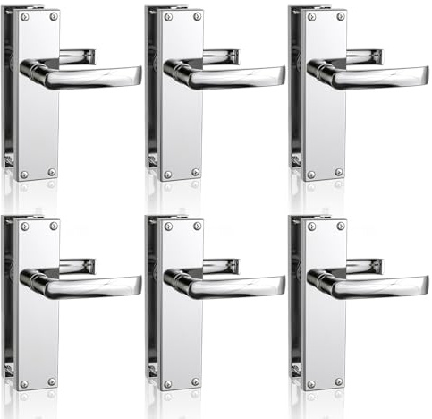 Bwintech 6 Pairs Lever Latch Flat Polished Chrome Door Handles,Classic Victorian Straight Design, Ideal for All Types of Wooden Doors,Internal Doors