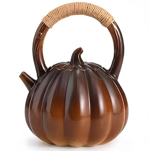 Tetera de calabaza, gran capacidad de té de calabaza de 1100 ml, olla de calabaza única con mango y tapa, té de diseño de calabazas para estufa, hervidor de té de cerámica para la estufa.