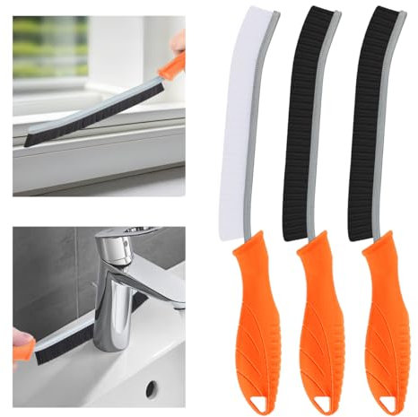 TQRR Hard Bristle Crevice Cleaning Brush UK-Thin Gap Cleaning Brush, Grout Brush, Kitchen Brush, Cleaning Tools for Toilet, Bathroom, Home, Bathtub, Sink, Household, Window (3, Orange)