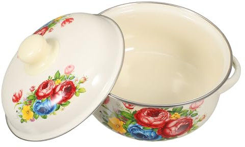 SECFOU Enamel Stock Pot Lid Flower Pattern for Induction Cooker for Stove Top