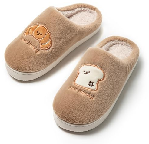 JOMIX Pantofole Donna Invernali con Ricamo Pane e Brioche Ciabatte Pelose Calde da Casa Morbide in Tessuto Suola Antiscivolo TPR Leggero WPW255165 Caffè 40/41