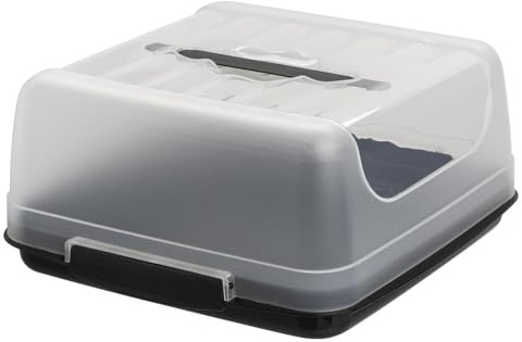 Engelland - Kleine recht-eckige Kuchen-Transportbox mit Griff, Deckel und 2-fach Klick-Verschluss, Farbe: Schwarz/Transparent, L 27,5 cm x B 26,5 x H 12,5 cm, BPA-frei, Torten-haube, quadratisch