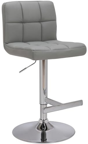 Lamboro Allegro Real Leather Single Kitchen Bar Stool, Chrome Footrest, Adjustable Swivel Gas Lift, Breakfast Bar & Home Barstool, Grey