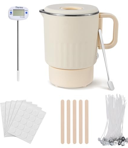 Nastopee Kerzen Selber Machen Set,Mit 800ml Elektrischer Wachsschmelzer,Wachsschmelztopf Mit Thermometer,100X Dochte,Dochtaufkleber,Zentriervorrichtung,Wachsschmelzer Für Kerzen