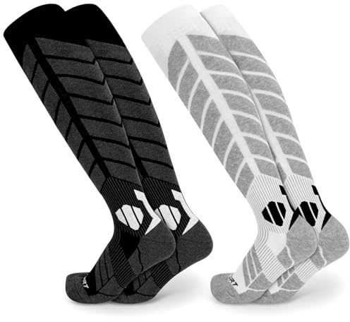 Vasmeiy Chaussettes Chauffantes Homme Femme 2 Paires de Chaussettes de Ski Chaussettes de Ski En Laine Mérinos Longues Thermique Chaussettes Hautes pour Ski Randonnée Cyclisme Sport D'hiver