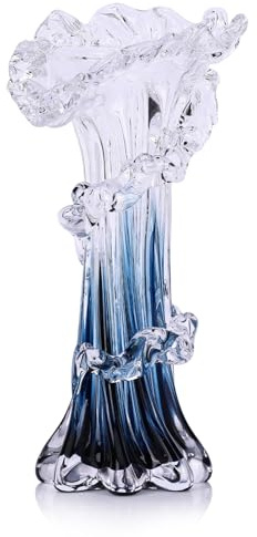 Vase en verre soufflé à la main bleu, art unique, magnifique vase en verre océan pour la maison, centre de table, table basse de salon, décoration de bureau - 24,9 cm H (moyen)