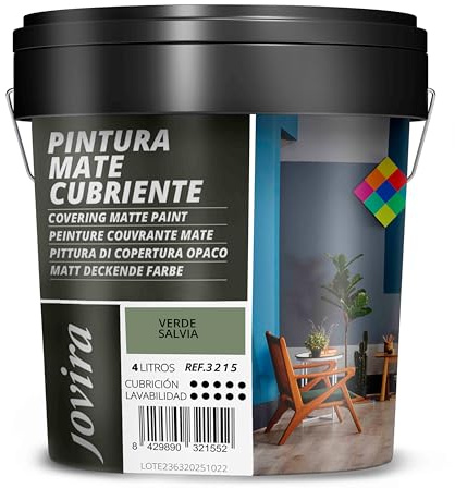 JOVIRA PINTURAS Pittura di copertura opaco. Pittura per interni ed esterni con eccellente potere coprente. (4 Litri, Verde Salvia)