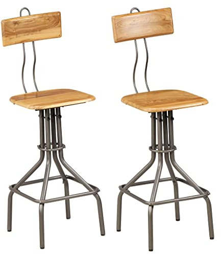 Tonture Barhocker 2er Set, Altholz Teak Massivholz, 41x51x102 cm, pulverbeschichteter Stahlrahmen, Industriedesign, hohe Stabilität für Küche, Esszimmer, Theke