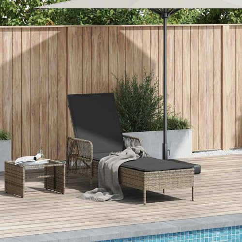 Ziaphsol Sonnenliege mit Kissen Grau, 157x55x92cm, Poly-Rattan Gartenliege verstellbar, Outdoor Relaxliege für Terrasse, Pool und Balkon