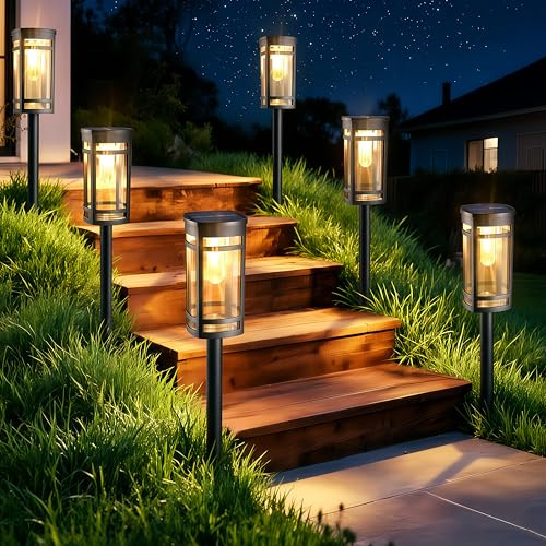 iBaycon Lámparas Solares para Exteriores Jardín,6 Paquete Blanco Cálido
