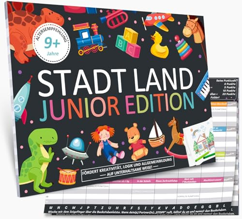 Stadt Land Junior Edition Spiel 2026, Geschenke für Mädchen Junge Teenager | Kartenspiel Partyspiel, Lustige Denkriesen Spiele, Familienspiele Funny Games für Weihnachten Geburtstagsgeschenke