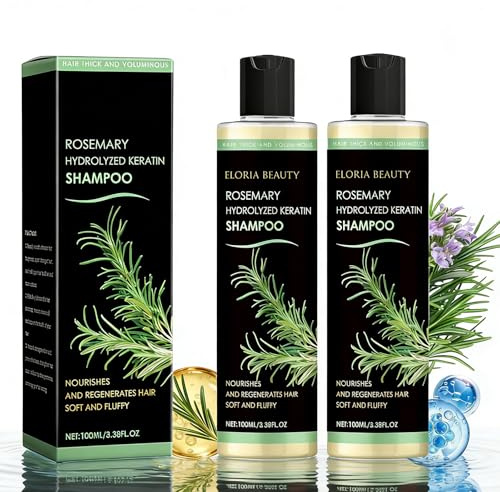 Rosmarin Shampoo für Haarwachstum, 100ml Rosemary Hydrolyzed Keratin Shampoo, Organic Rosemary Hair Growth Shampoos, für Männer und Frauen, stärkt feines Haar und reduziert Haarausfall (2 pcs)