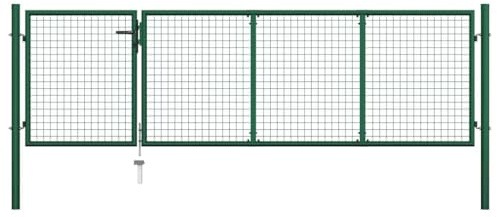 Green Steel Garden Gate 350x150 cm with Lock and Keys, Heavy-Duty Metal Fence Entry for Outdoor Yard, Rust-Resistant Chain Link Fence Gate