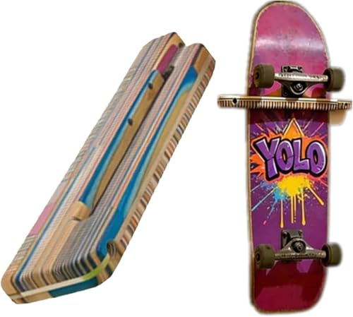 Skateboard Wandhalterung aus Holz, Universal - Inkl. Montage Set für Longboard, Snowboard, Sichere Aufbewahrung für Skateboard, Longboard & Balance Board, robust, (A)