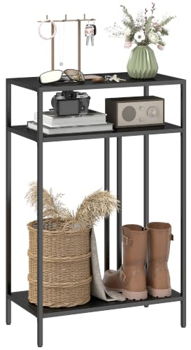 HOMCOM Konsolentisch Schmaler Flurtisch mit 3 Ebenen 55x30x85 cm Schwarz | Beistelltisch, Metallrahmen, Industrie-Design, für Wohnzimmer