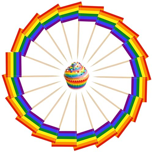 100Pcs Rainbow Pride Toothpick Flags Cake Toppers | 2.5 x 3.5cm Mini Gay LGBTQ+ Cupcake Toppers, Cocktail Sticks for Pride Month Party Cocktail Sandwich BBQ Decorations Supply