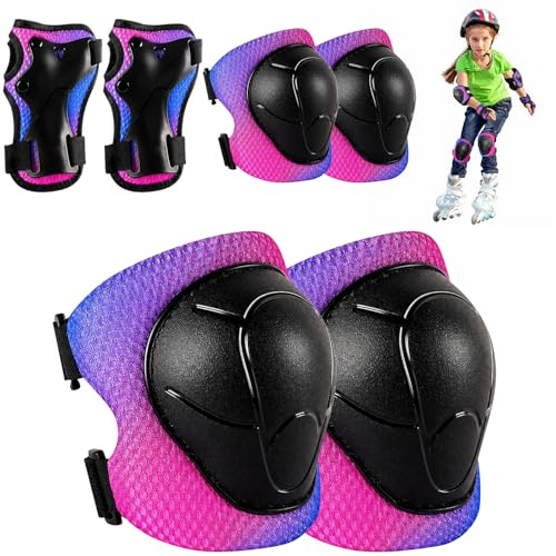 BZURTER Protezione Kit per Bambini, Regolabile Ginocchiere Set | 6 in 1Protezioni Skateboard Bambini, Protezioni Pattini Ginocchiere Gomitiere per Skateboard Scooter e Rollerblade