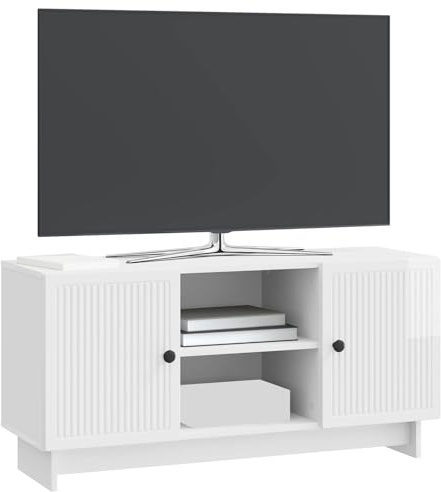 vidaXL TV-Schränk 102 x 34,5 x 50 cm Hochglanz Weiß Holzwerkstoff, Wohnzimmer, Vintage rechteckiger Schrank, geräumige Medien-Einheit, stylischer TV-Ständer, vielseitige Möbel-Lösung