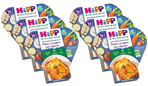 HiPP - Mon Dîner Bonne Nuit - Petites Lasagnes aux Légumes dès 18 mois - 6 assiettes de 260 g