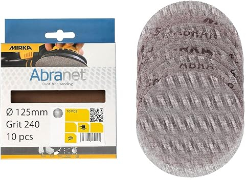 Mirka Abranet Netz-Schleifscheiben Ø 125 mm Klett/Korn P240 / 10 Stk/zum Schleifen von Holz, Spachtel, Lack, Kunststoff / AE232F1025