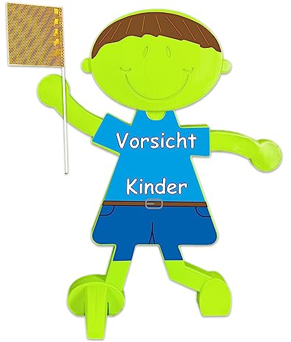 UvV Vorsicht Achtung spielende Kinder Warnschild, Warnfigur - grün und reflektierend - Sicherheit für spielende Kinder (Blau - Vorsicht Kinder)