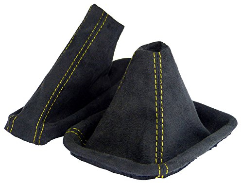 Funda palanca de cambios y Freno de mano - compatible para BMW e46 Serie 3 1998-2007 - negro amarillo - de imitación de ante - microfibra - de marchas - para transmisión manual - (A0100-1)