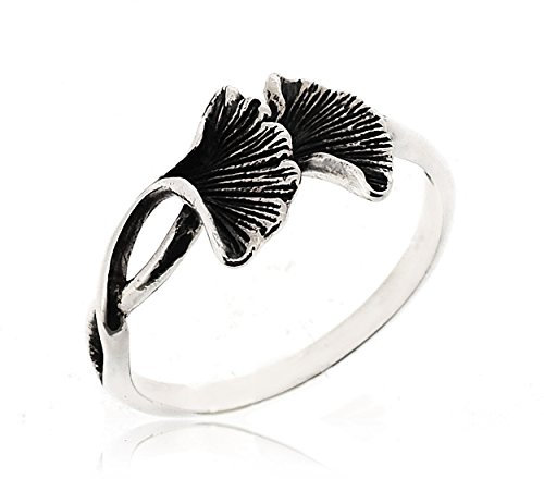 Sovats Damen Twist Ginkgo Blatt-Ring 925 Sterlingsilber, Größe 50