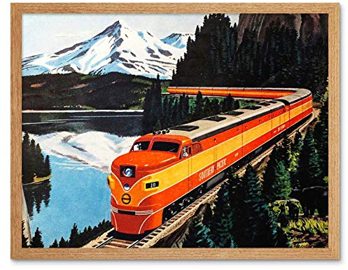 Wee Blue Coo Painting Landscape Travel Train Rail Southern Pacific Mountain Art Print Framed Poster Wall Decor Kunstdruck Poster Wand-Dekor-12X16 Zoll