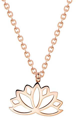 Happiness Boutique Damen Lotus Kette | Filigrane Kette mit Lotusblume Anhänger Edelstahlschmuck in Roségold – Gold, Silber