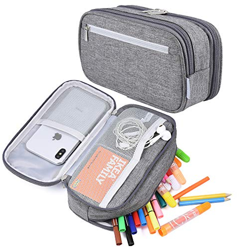 YONZONE Large Pencil Case Big Capacity Pencil Cases for Boys Girls Teenage, High Storage Pencil Bag Pouch 3 Compartments School Office Stationary Organiser Holder Makeup Bag Adults Women Men, Grey
