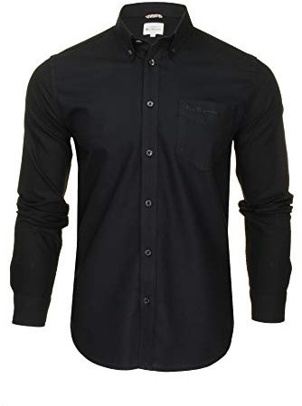 Ben Sherman Men's Button-Down Collar Oxford Shirt, Long Sleeved, Regular Fit (Black (Embroidered Pocket Logo)) L