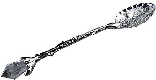 KingbeefLIU Spoon Vintage Flower Carving Tea Coffee Dessert Spoon Long Crystal Handle Dinnerware Silver
