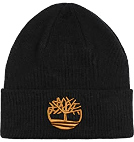 Timberland Cuffed Beanie with Embroidered Contrast Tree Hat (Black)