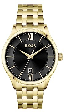 BOSS Analog Quarzuhr für Herren Kollektion ELITE mit Goldfarben Edelstahlarmband - 1513897