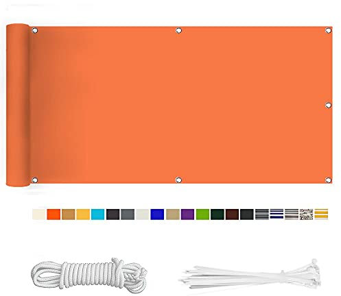 HERILIOS Balkon Sichtschutz, Balkonabdeckung 220 g/m² Innen Balkonverkleidung UV-Schutz (210Größen&21Farben) Ohne Bohren mit Ösen Kabelbinder und Kordel für Balkongeländer Terrasse,60X100CM Orange