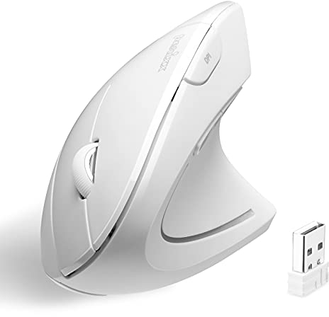 perixx PERIMICE-713W Ergonomic Vertical Wireless Mouse - Adjustable DPI, 6-Button Design, Long-Range Connectivity, Right-Handed Use, White