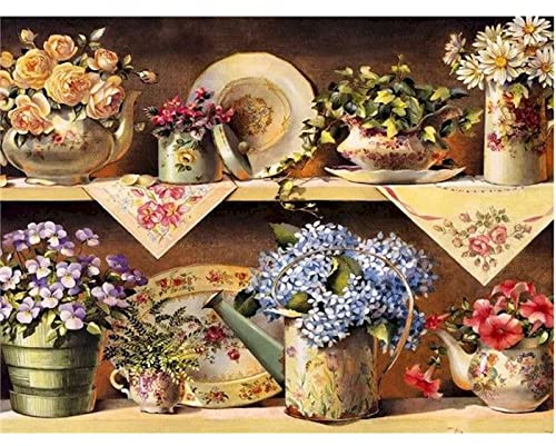 Zdklfm69 Paint by Numbers Painting by Numbers Paint by Number DIY Oil Paint Kits Tea Set Picture By Number HandPainted Diy Gift Home Decoration Artwork 40x50cm