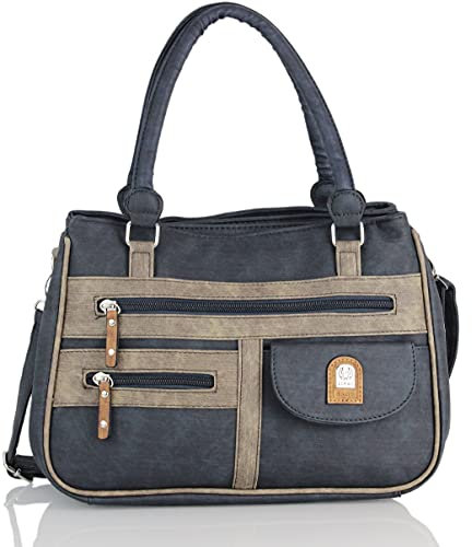 irisaa Handtasche Damen Umhängetasche Medium Schultertasche praktische Henkeltasche mit vielen Fächern Hobo Taschen Vintage Look mit Reißverschluss, Damen Tasche:Dunkel Blau