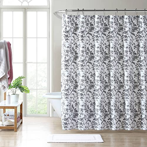 Laura Ashley Home - Duschvorhang, stilvolle Badezimmer-Dekoration mit Knopfhalter, Elegante Florale Heimdekoration (Amberley Black, 182,9 x 182,9 cm)