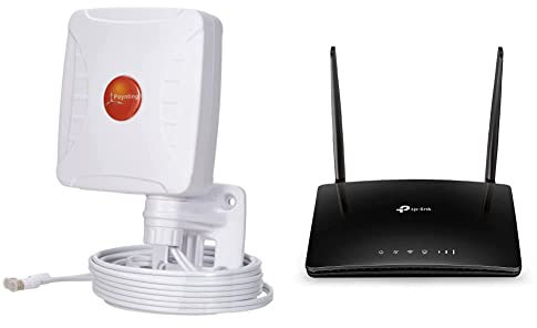 Poynting XPOL-1 V2 5G 3dBi Omni-Directional Cross Polarised LTE 2x2 MIMO Outdoor Antenna, White & TP-Link TL-MR6400 300 Mbps 4G Mobile Wi-Fi Router, SIM Slot Unlocked, Black